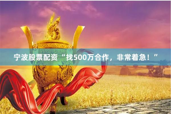 宁波股票配资 “找500万合作，非常着急！”