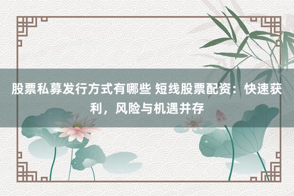 股票私募发行方式有哪些 短线股票配资：快速获利，风险与机遇并存